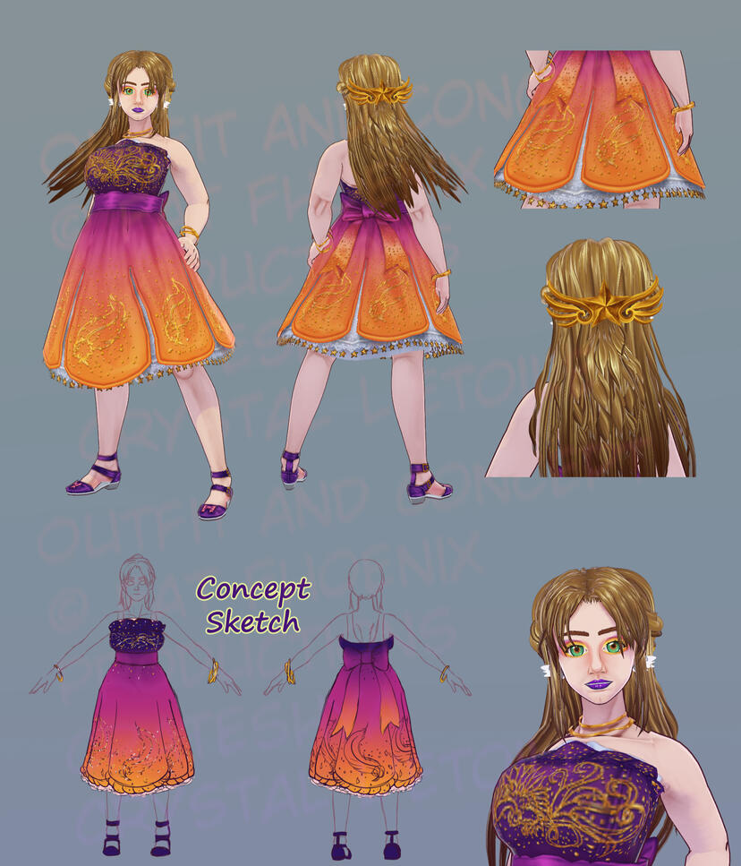 Sunset Phoenix Dress Vroid Concept (CSP/Vroid Studio, 2022-2023)