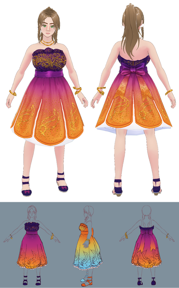 Sunset Phoenix Party Dress Concept (30+ hours, Vroid/CSP, April)
