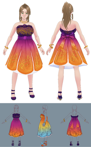 Sunset Phoenix Party Dress Concept (30+ hours, Vroid/CSP, April)